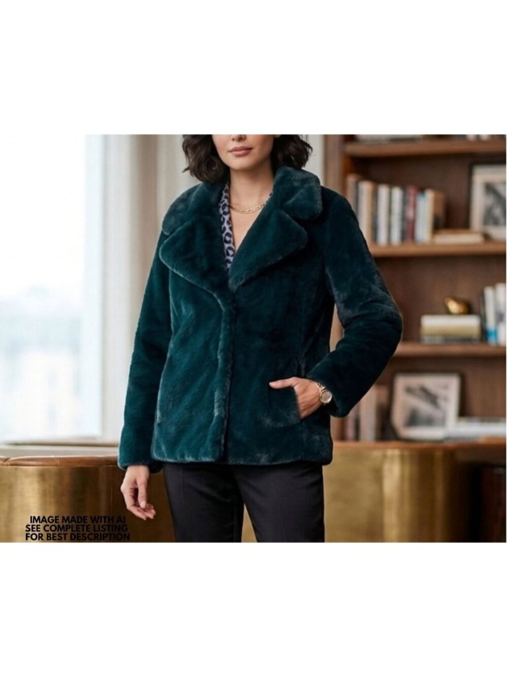 Badgley Mischka Faux Fur Jacket L Oversized Teddy Coat Pockets SOFT Plush Poet